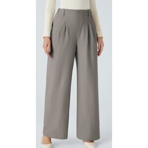 Brand New Halara Women's Size Large Gray Button Fly Wide Leg Pants Trouser